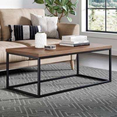 Doxa Solid Wood Modern Industrial Coffee Table, Black/Dark Walnut