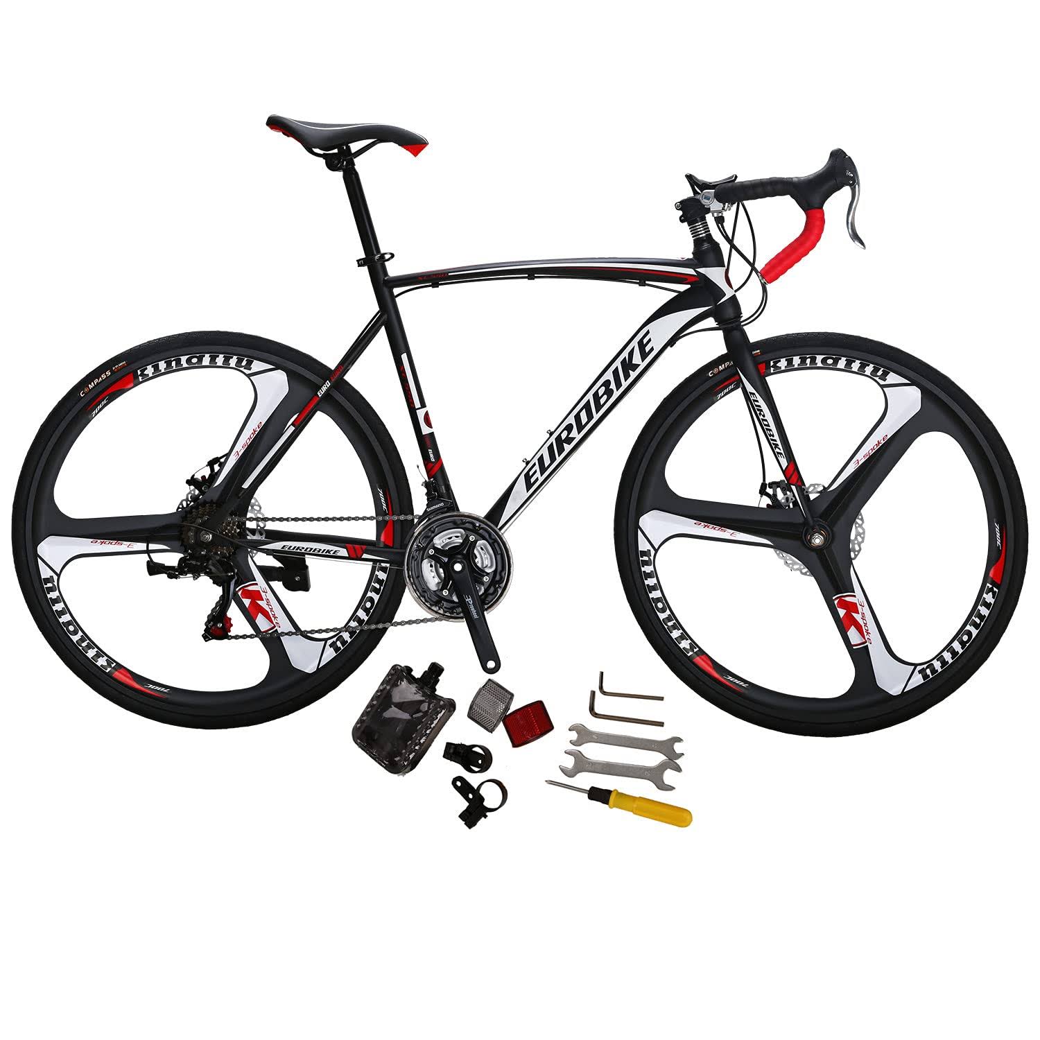 Eurobike Road Bikes EURXC550 54 cm Frame 21 Speed 700c K Wheels Road Bicycle Dual Disc Brake Bike Black White