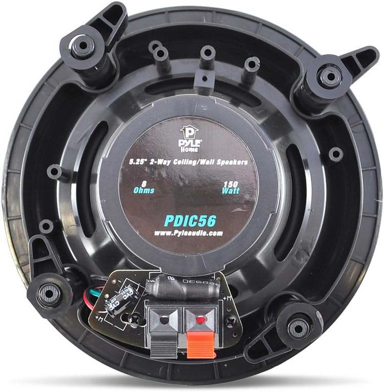 5.25'' In-Wall/In-Ceiling Dual Speakers (Pair) - 2-Way Woofer Speaker System 1/2” Polymer Tweeter Flush Mount w/ 80Hz - 20kHz Frequency Response 150 Watts Peak 8 Ohm Rating - Pyle PDIC56 (White) Pack of 2