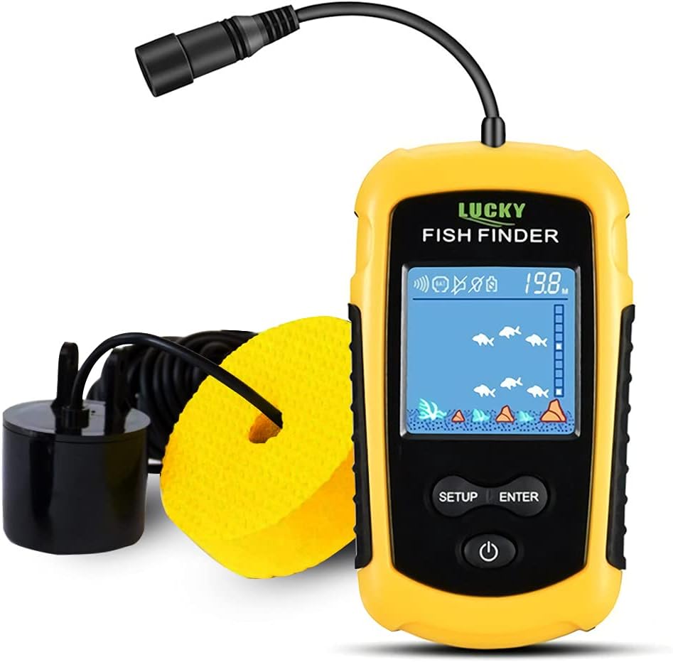 LUCKY Kayak Portable Fish Depth Finder Water Handheld Fish Finder Sonar Castable Kayak Boat Fishfinder Transducer Fishing LCD Display FFC1108 Pack of 2