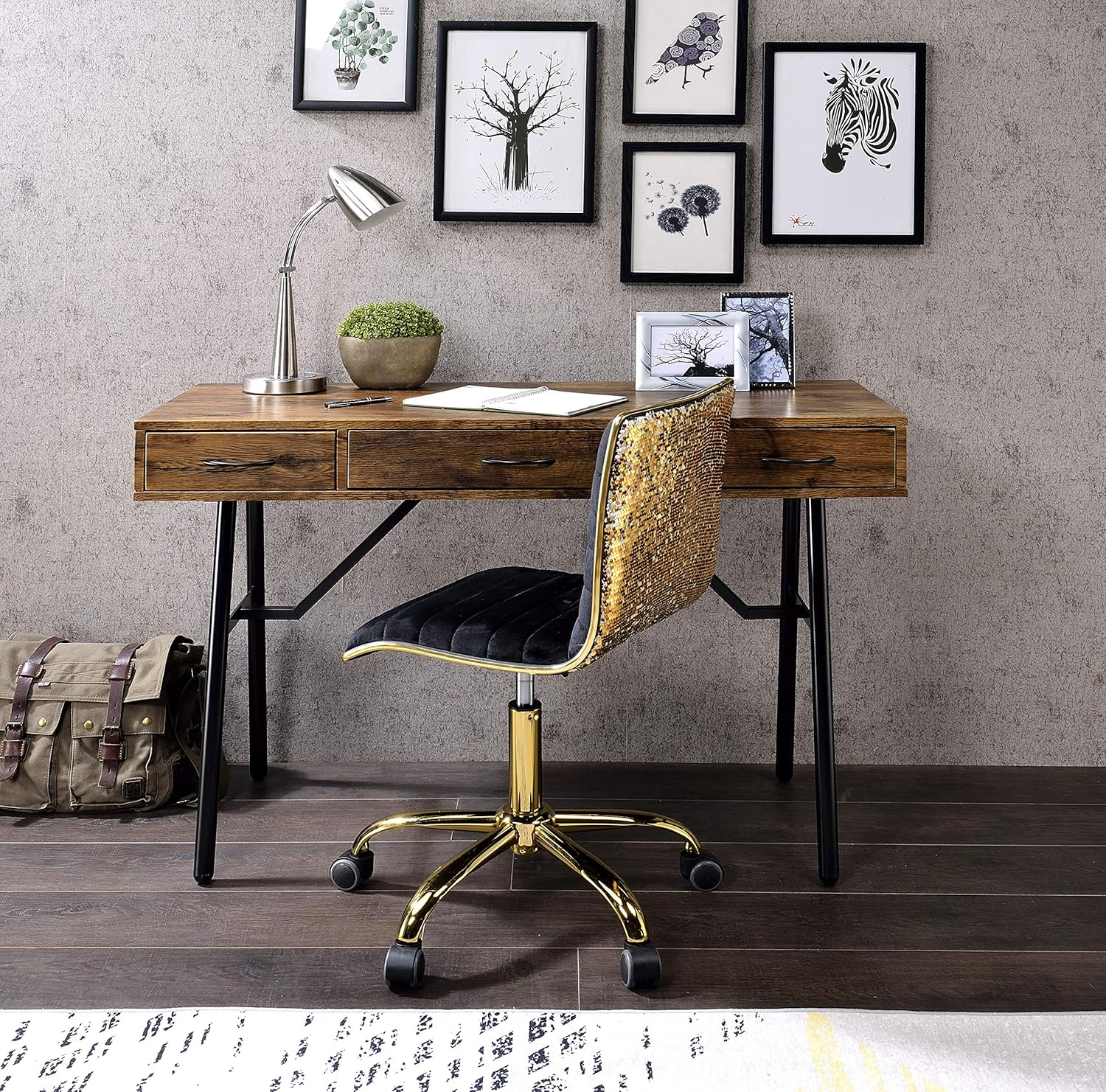 Acme Furniture Jalia Desk, Rustic Oak & Black