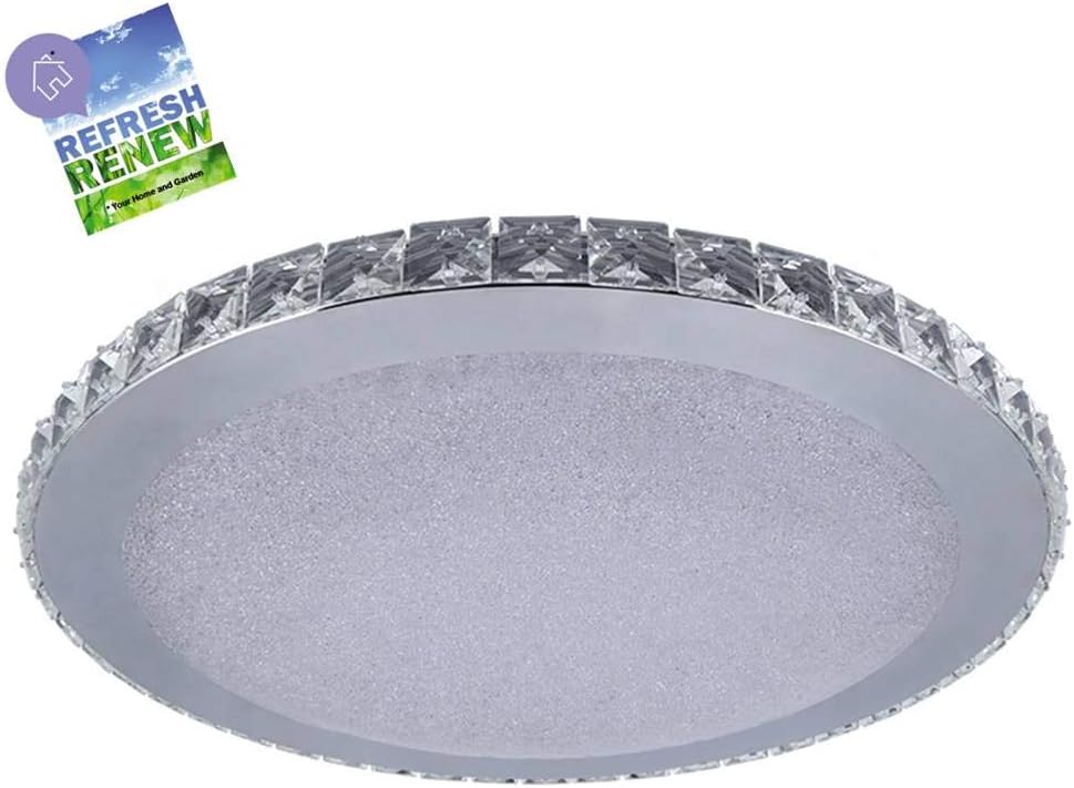 iLett 18 Watts NEW UPGRADED Modern Minimalist Real K9 Crystal Tears Round LED Ceiling Light, 14 in, Surface, Russian Style, Day Light