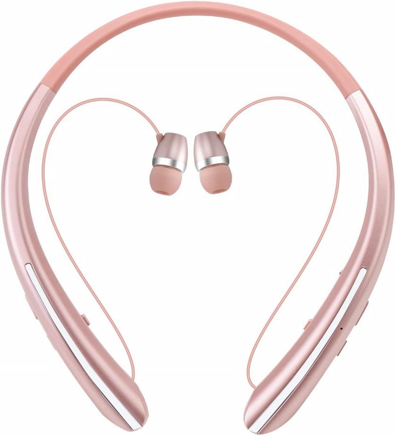 Bluetooth Headphones, Wireless Neckband Headset Retractable with Sweatproof Stereo Earbuds Call Vibrate Alert Earphones with Mic by NVOPERANG (Rose Gold)