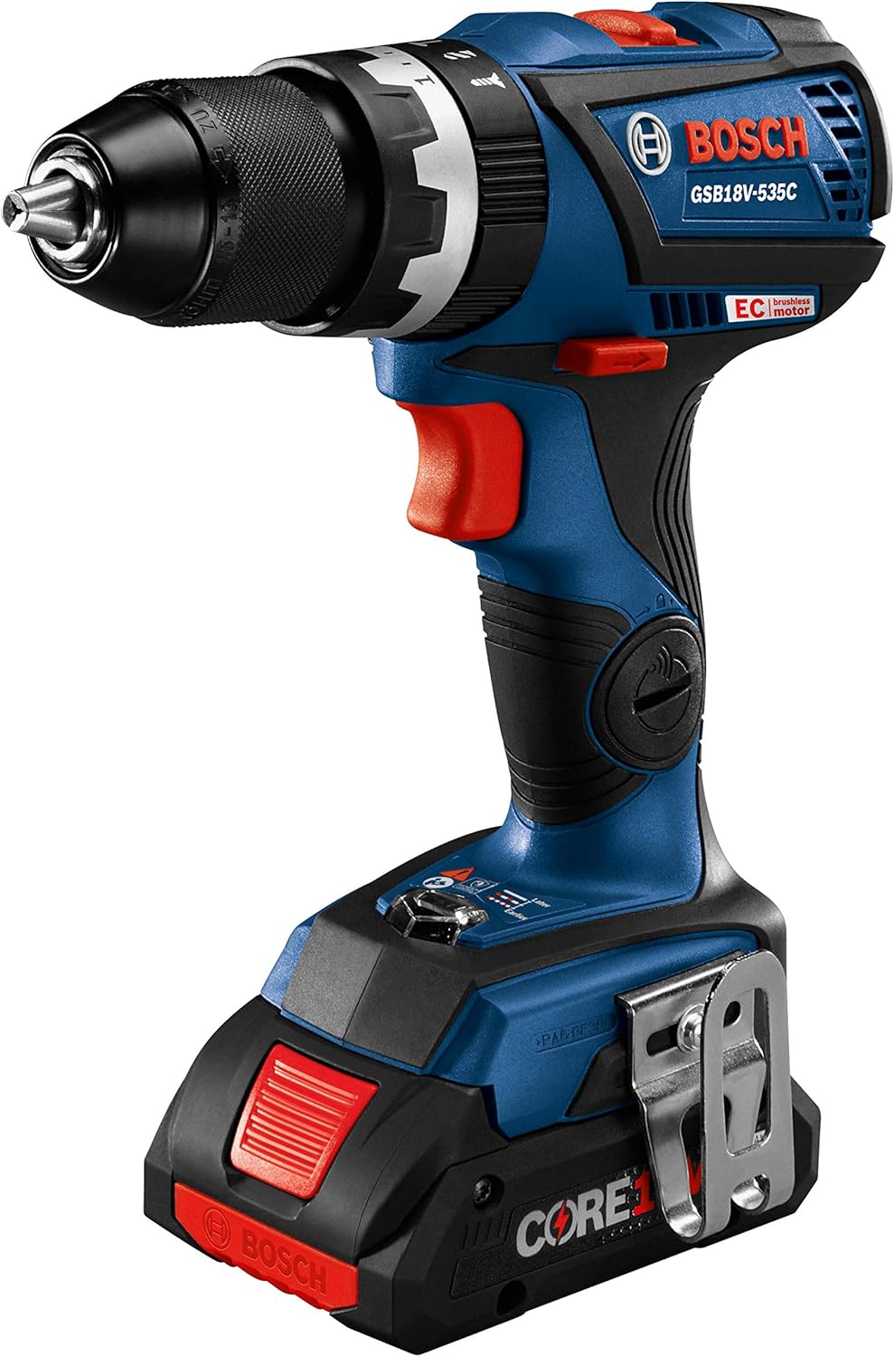 BOSCH GSB18V-535CB25 18V EC Brushless Connected-Ready Compact Tough 1/2 In. Hammer Drill/Driver Kit with (2) CORE18V 4.0 Ah Compact Batteries
