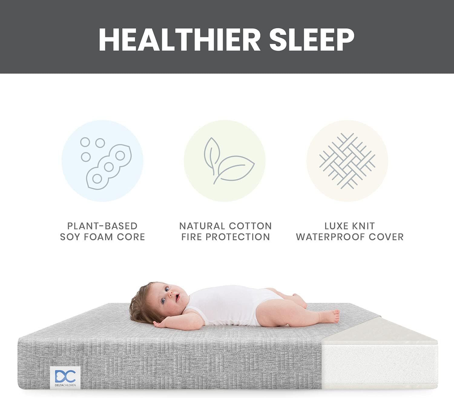 Delta Children Sweet Beginnings Dual Sided Baby Crib Mattress and Toddler Mattress, GREENGUARD Gold and CertiPUR-US Certified, Firm Plant-Based Foam, Waterproof, 5 Year Warranty, Made in USA Pack of 2