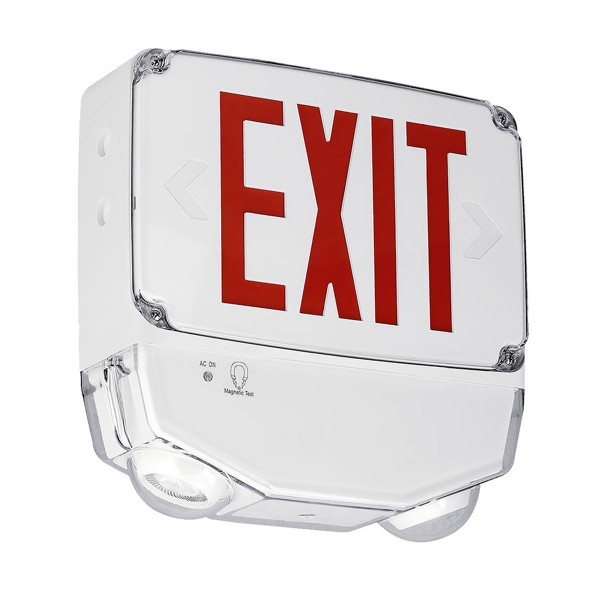 Hubbell CWC1RW LED Combo Exit/Emergency Light, Wet Location, Red Letters, White, Single Face