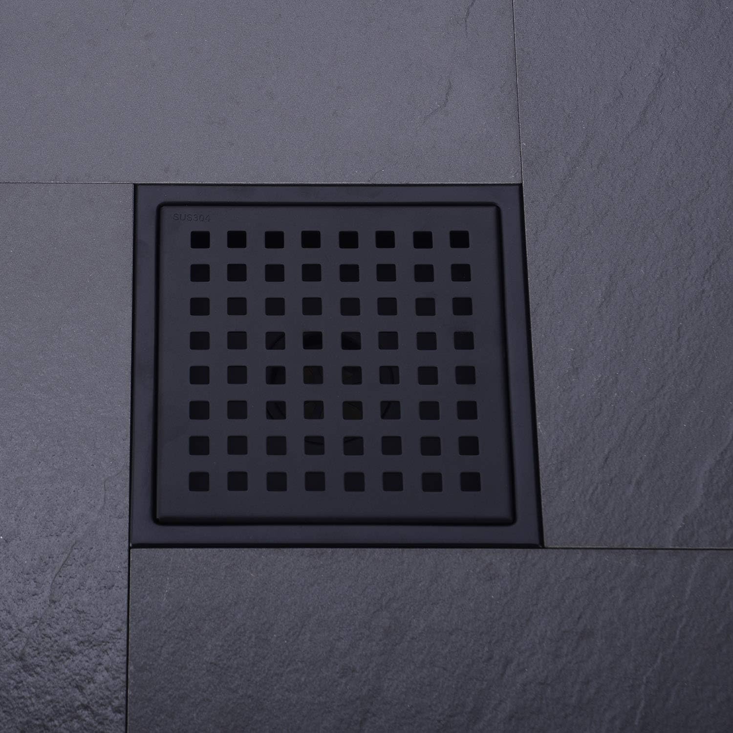 Orhemus Square Shower Floor Drain with Removable Cover Grid Grate 6 inch Long, SUS 304 Stainless Steel Black Plated Finish