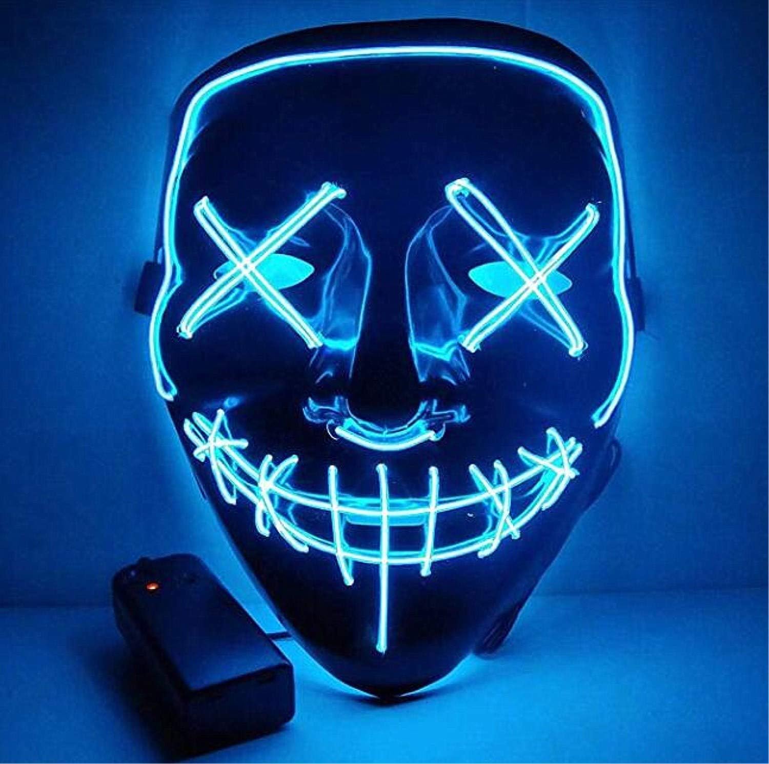 Moonideal Halloween LED Mask EL Wire Scary Mask for Halloween Festival Party Sound Induction Twinkling with Music Speed Purple Pack of 2
