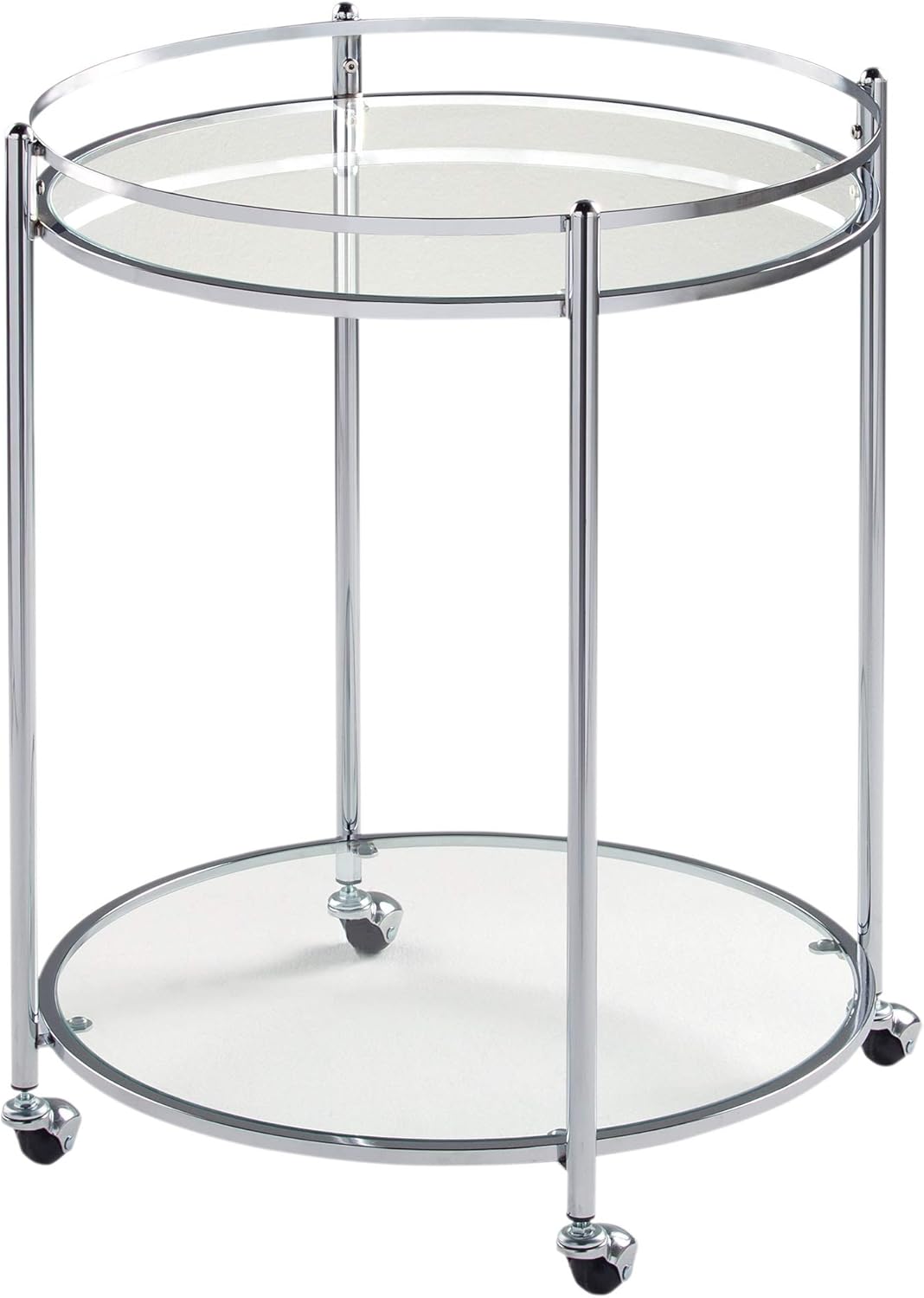 Studio Designs Home Veranda 2-Tier Modern Tempered Round Bar/Serving Cart, Chrome/Black Glass