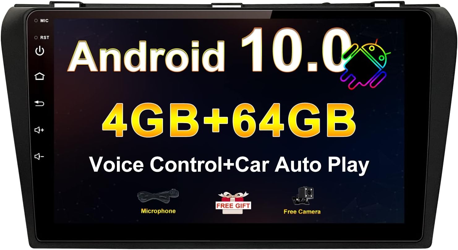 Android 10 Car Radio Stereo 9 Inch Touch Screen Head Unit in Dash Navigation Auto Radio Support Carplay/Android Auto Voice Control, SWC + Back Up Camera Compatible for Mazda 3 (2004-2009)