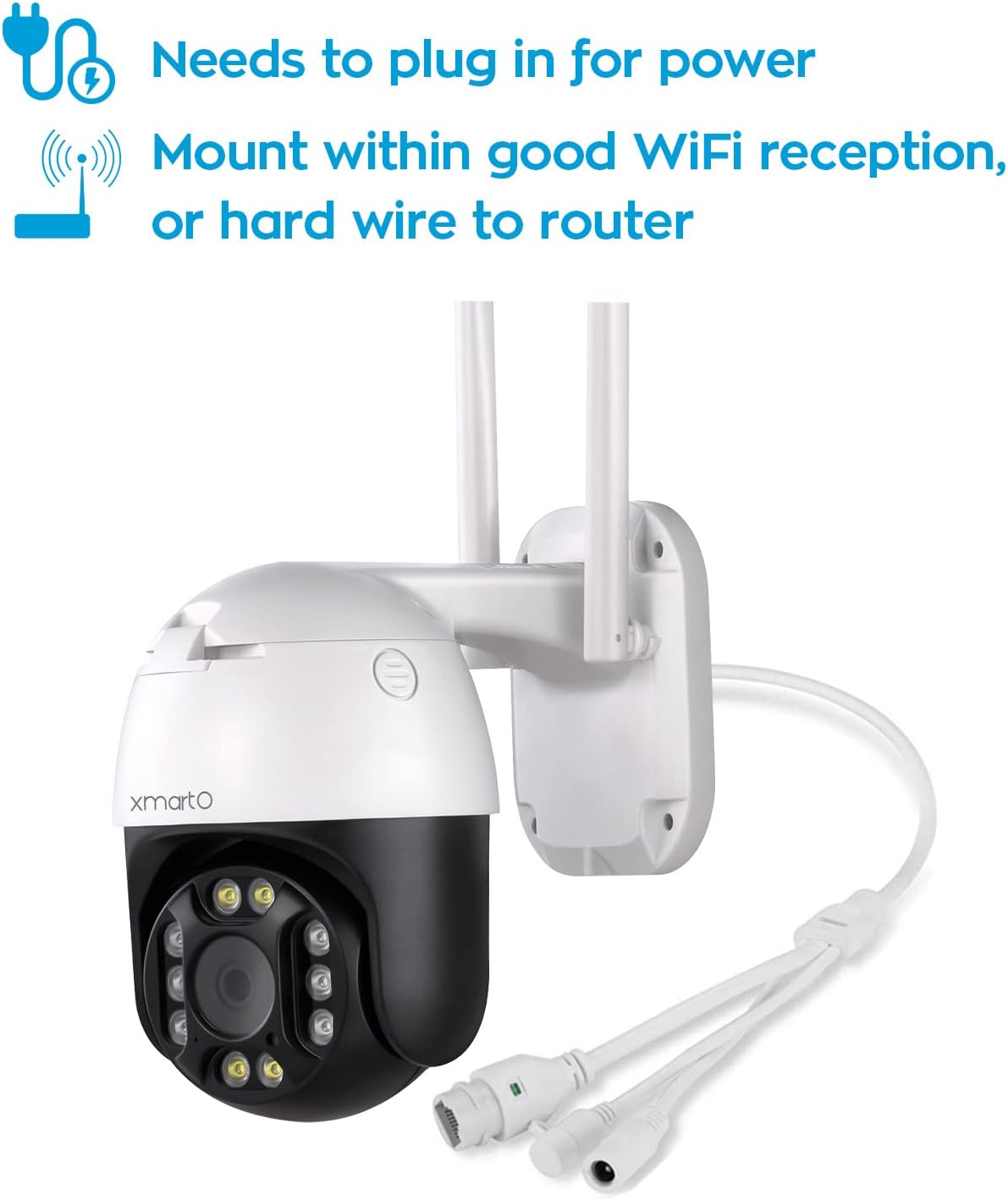 XMARTO 2K Auto-Track Rotation Wireless Security Camera WiFi AC Powered, 2-Way Audio, Auto Flood Lights Color Night Vision, Auto Siren, IP66, SD Card, NVR and Cloud Storage (DT3034, Works with Alexa)