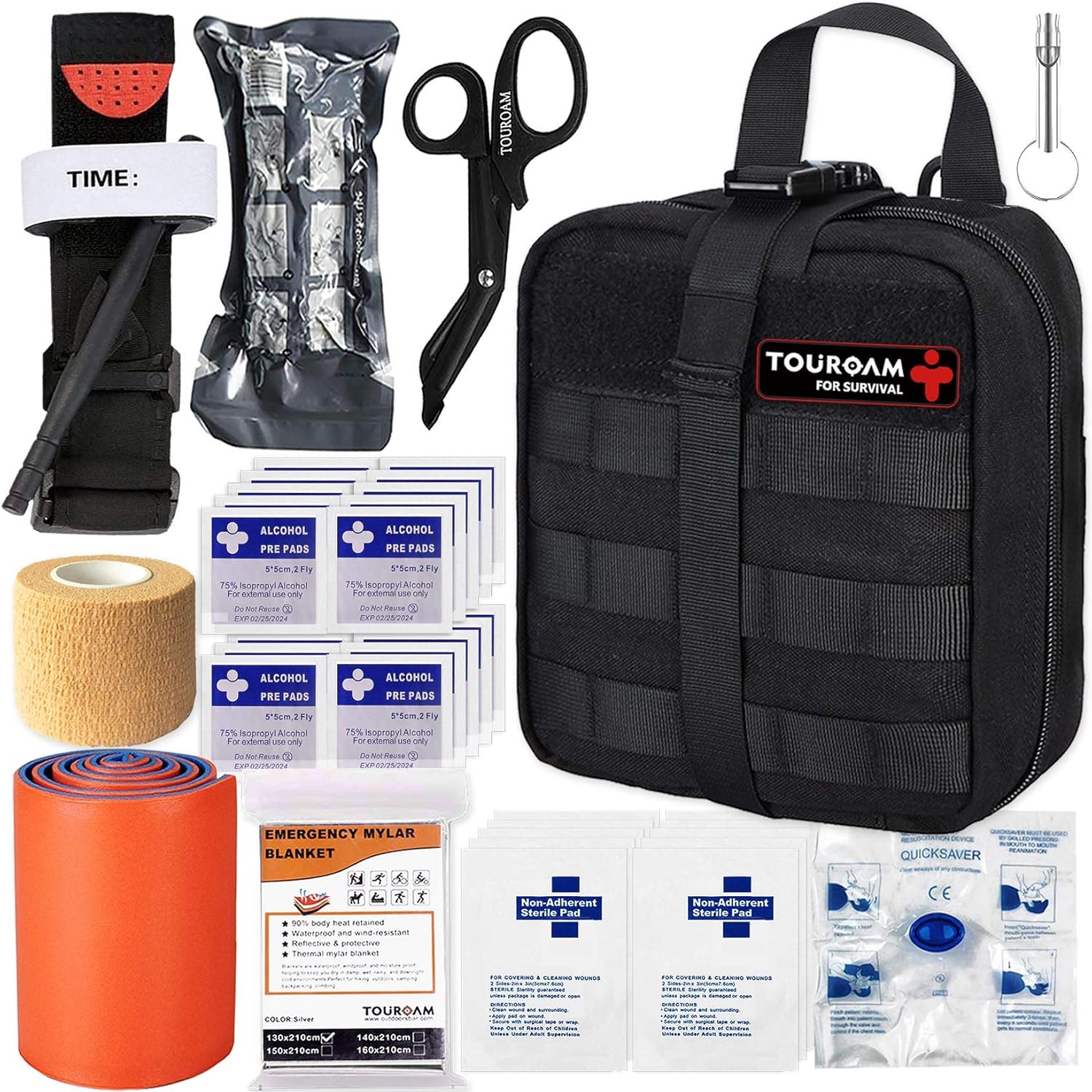 TOUROAM IFAK Molle Trauma Kit- Emergency Survival First Aid Kit, Military Tactical Admin Pouch EMT, Bug Out Bag Camping Gear Supplies Hiking Car