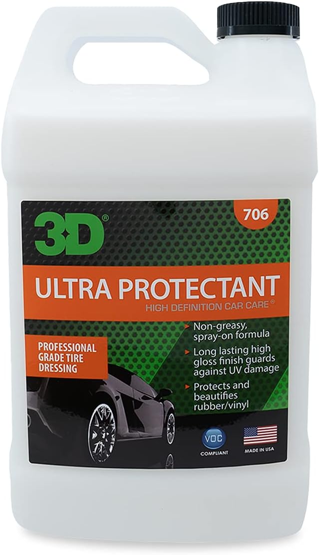 3D Ultra Protectant Tire Shine - Long Lasting, High Shine Tire Spray - Excellent Protectant for Rubber & Vinyl 1 Gallon Pack of 2
