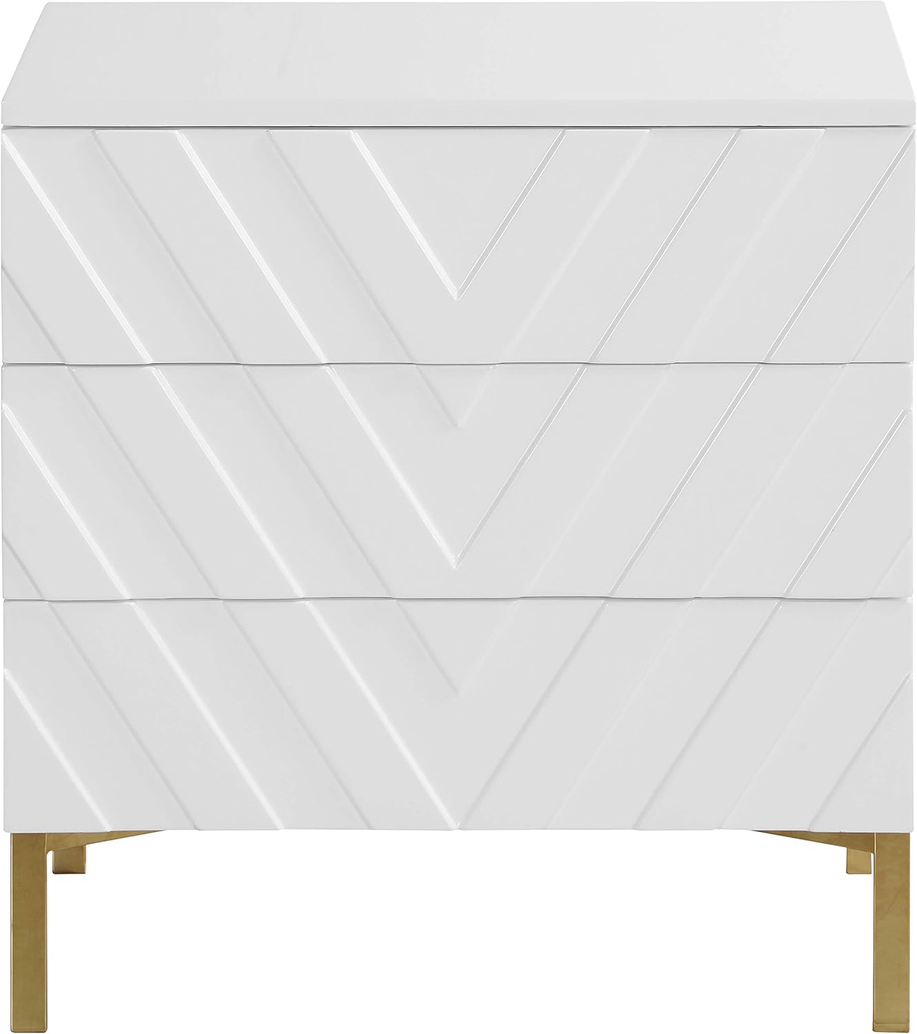 Meridian Furniture Collette Collection Modern | Contemporary Chevron Design Side Table with Stainless Steel Base in Rich Gold Finish, 24