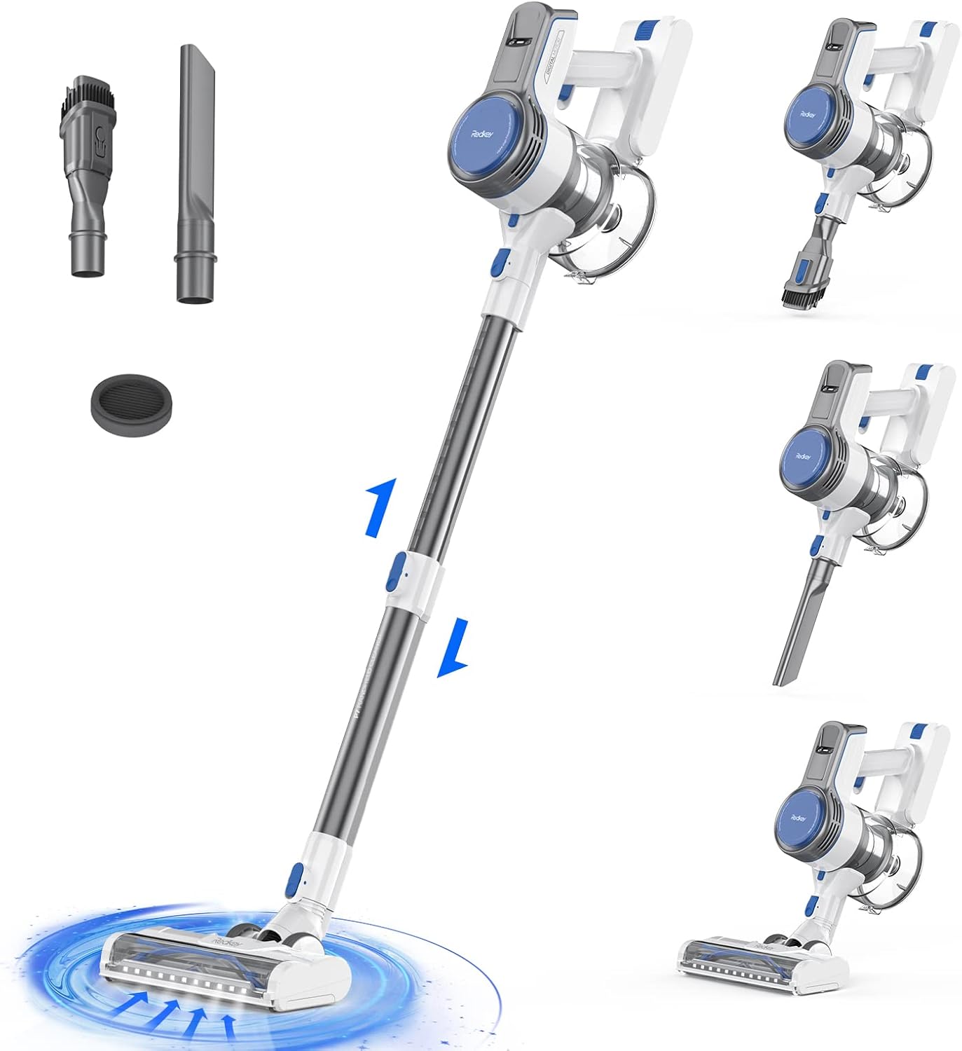 Cordless Vacuum Cleaner, Stick Vacuum with 250W 22Kpa Powerful Suction, LED Headlight & Display, 30min Long Runtime Detachable Battery, 4 in 1 Lightweight Quiet Vac for Home Hard Floor Carpet Pet Hair