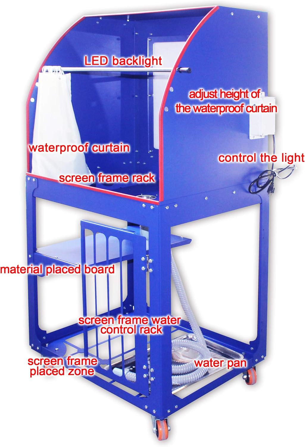 Vertical Type Screen Printing Washout Tank 110V Backlighting Silk Screen Washing Booth