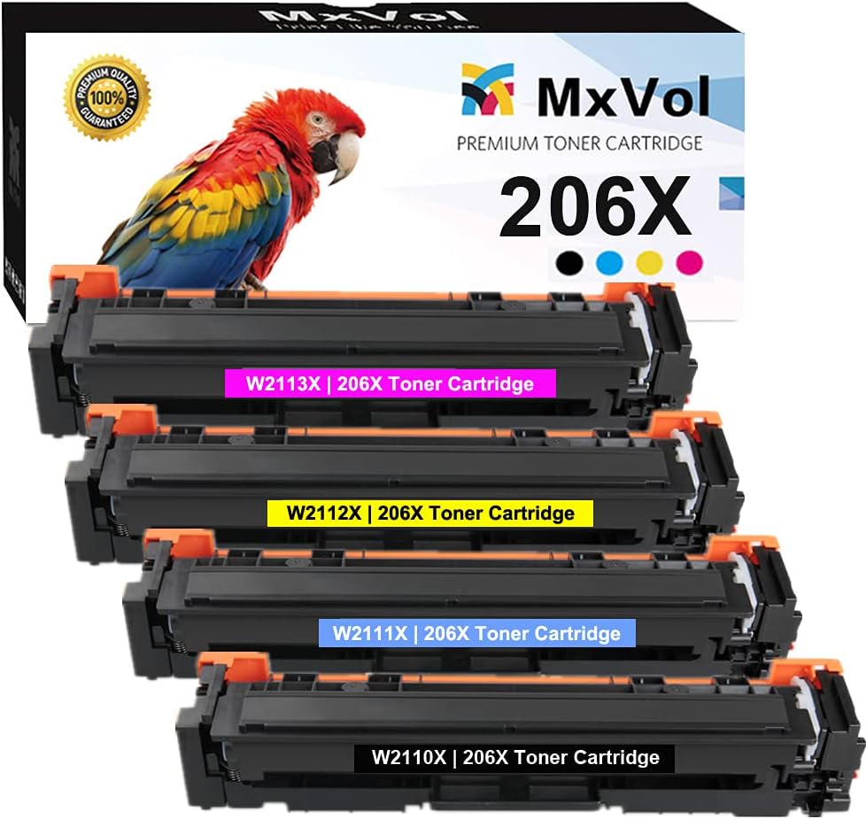 MxVol Compatible Toner Cartridge Replacement for HP 206X 206A W2110X W2111X W2112X W2113X for HP Color Pro MFP M283cdw M283fdw M282nw M255dw M255 M282 M283 Printer (KCMY, 4-Pack)