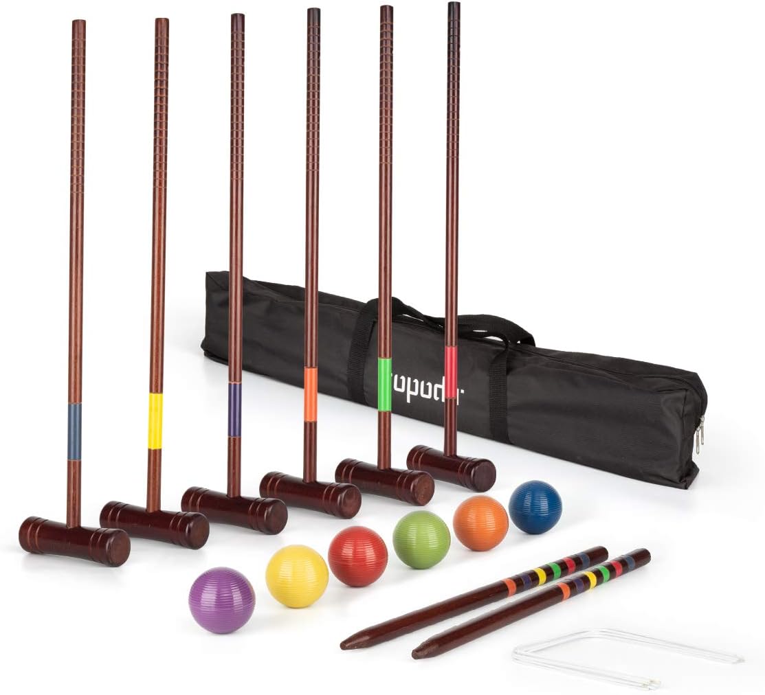 ropoda Six-Player Deluxe Croquet Set with Wooden Mallets, Colored Balls, Vintage Style, Sturdy Carrying Bag for Adults &Kids, Perfect for Lawn, Backyard, Park and More&hellip;