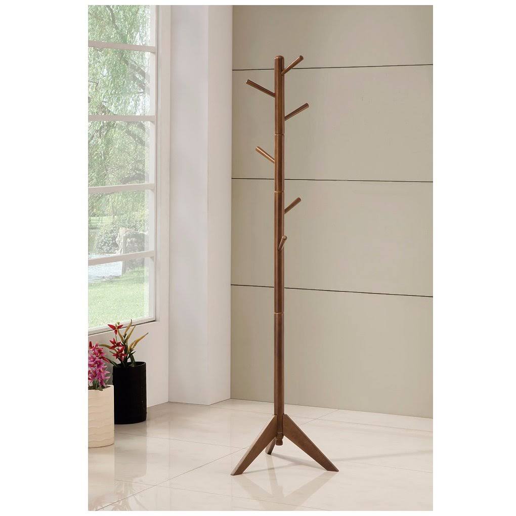 Benzara - Sturdy Metal Coat Rack with Six Pegs, Brown