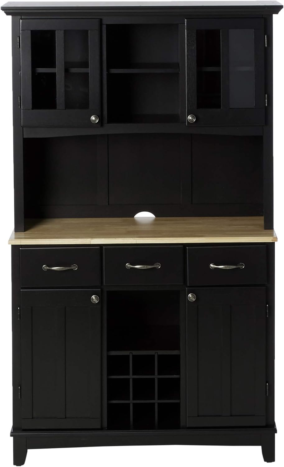 Homestyles Black Natural Wood Top Buffet Server and Hutch