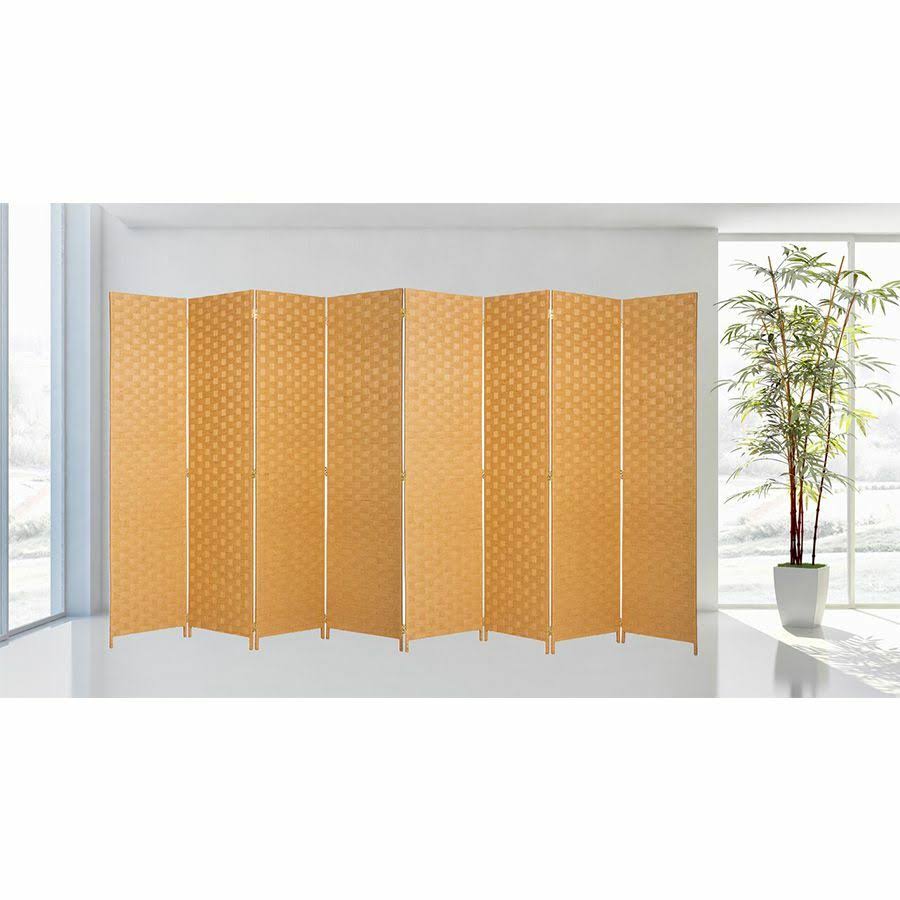 Room Divider 8 Panel Weave Design Fiber Beige Color by Legacy Decor