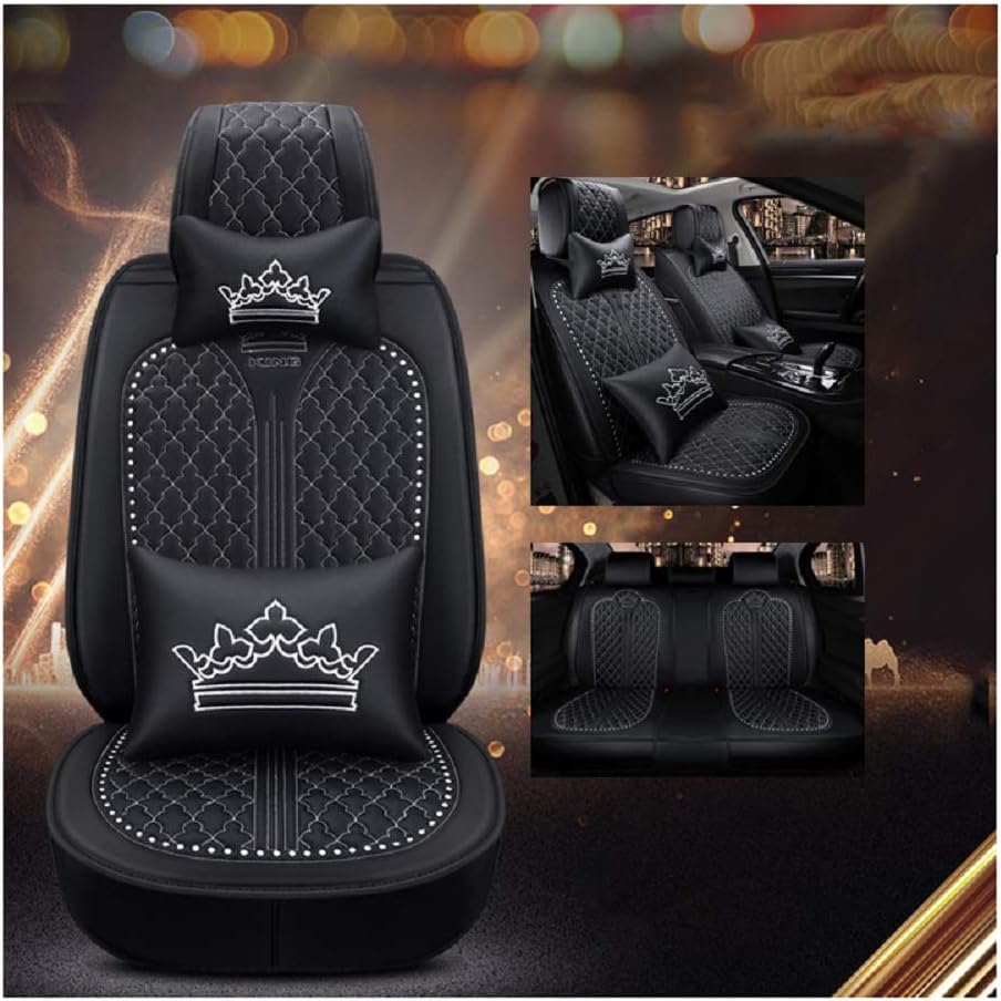 Saienon Luxury PU Leather Auto Car Seat Covers 5 Seats Full Set Universal Fit. (Luxurious Black-White)