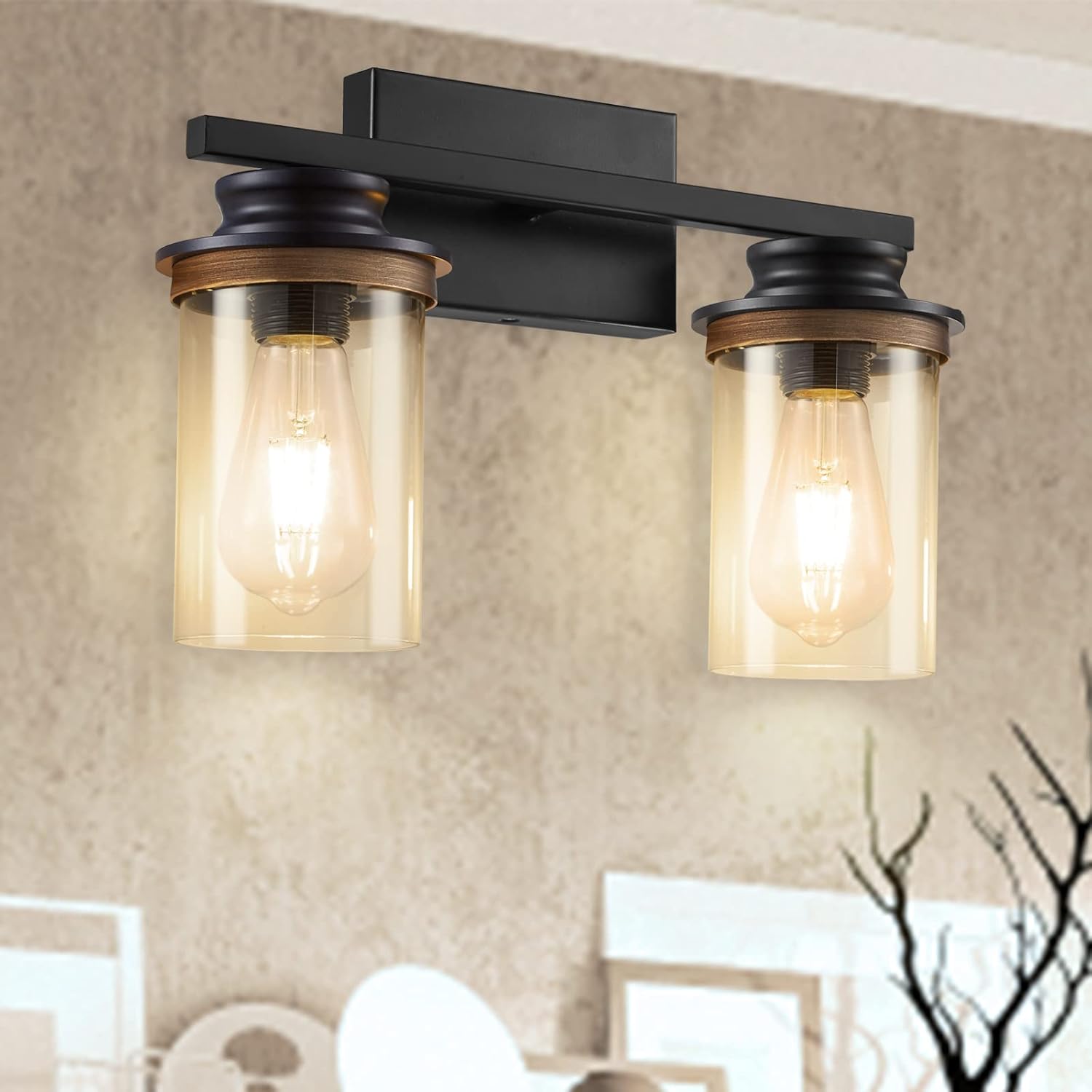 LOINTAIN Wall Sconces,Black Bathroom Light Fixtures with Clear Glass Shade,E26 Base Modern Vanity Lighting,Wall Mounted Lamp for Bathroom Mirror Bedroom Living Room Hallway Indoor