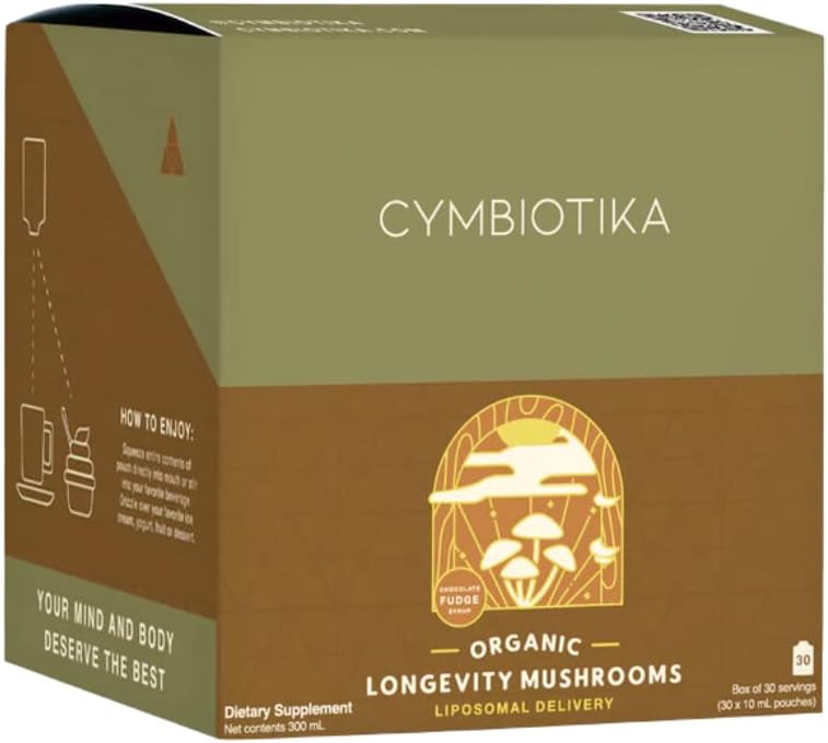 Cymbiotika Liquid Mushroom Supplement, Brain Nootropic & Immune System Booster, Lion's Mane, Maitake, Reishi, Turkey Tail, GMO-Free, Vegan, Keto, Chocolate Fudge Syrup - 10ml Pouches (Pack of 30) Pack of 2