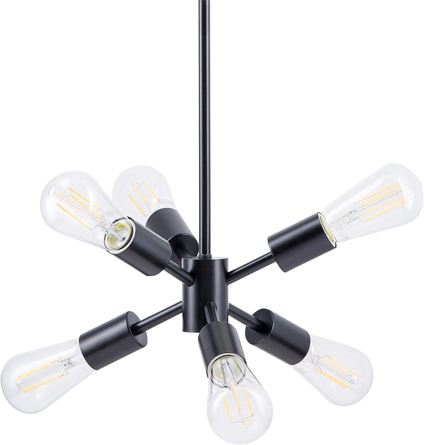 Linea Medium Black Sputnik Starburst Modern Chandeliers - Stella 6 Lights Mid Century Ceiling Light Fixture for Dining Room Over Table, Kitchen, Bedroom and Foyer - UL Listed