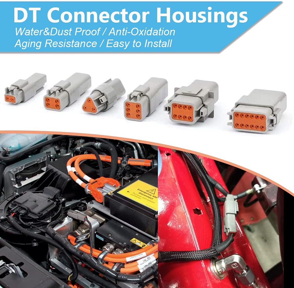JRready ST6246 Deutsch 2 Pin Connector 10 Sets, DT04-2P DT06-2S Gray Waterproof Electrical Wire Connector with Solid Contacts 14-20AWG