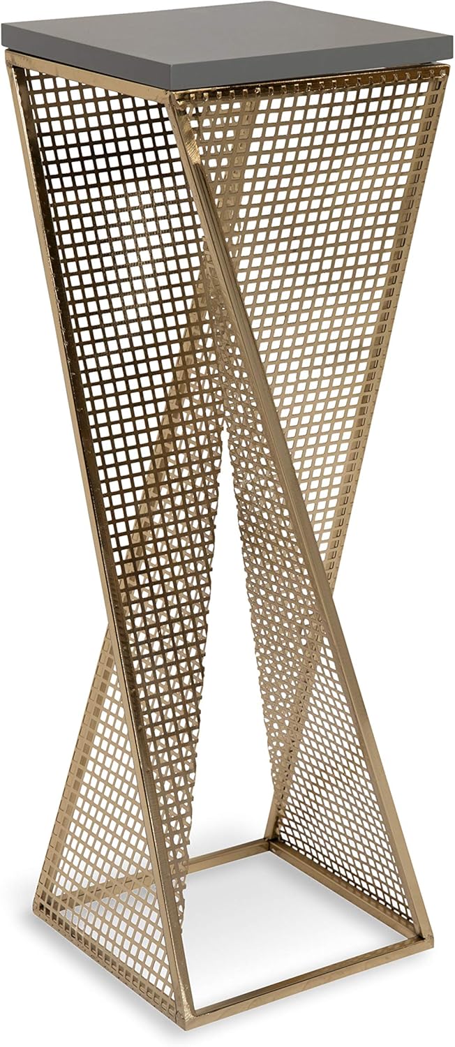 Kate and Laurel Elita Gray Wood and Metal Pedestal End Table, 10