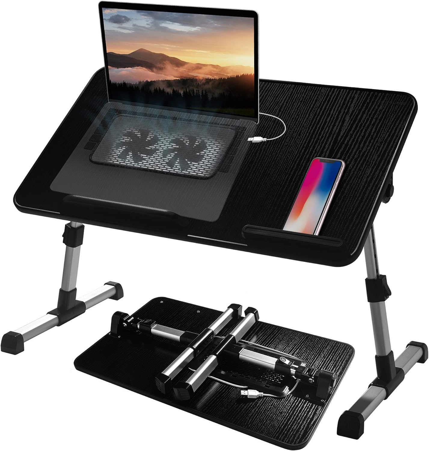 Adjustable Lap Desk with Cooling Fan, Proglobe Lapdesk with Fans, Laptop Stand with Adjustable Height, Bed TV Tray, Foldable & Portable Computer Table, Work from Home Accessories (20X12)