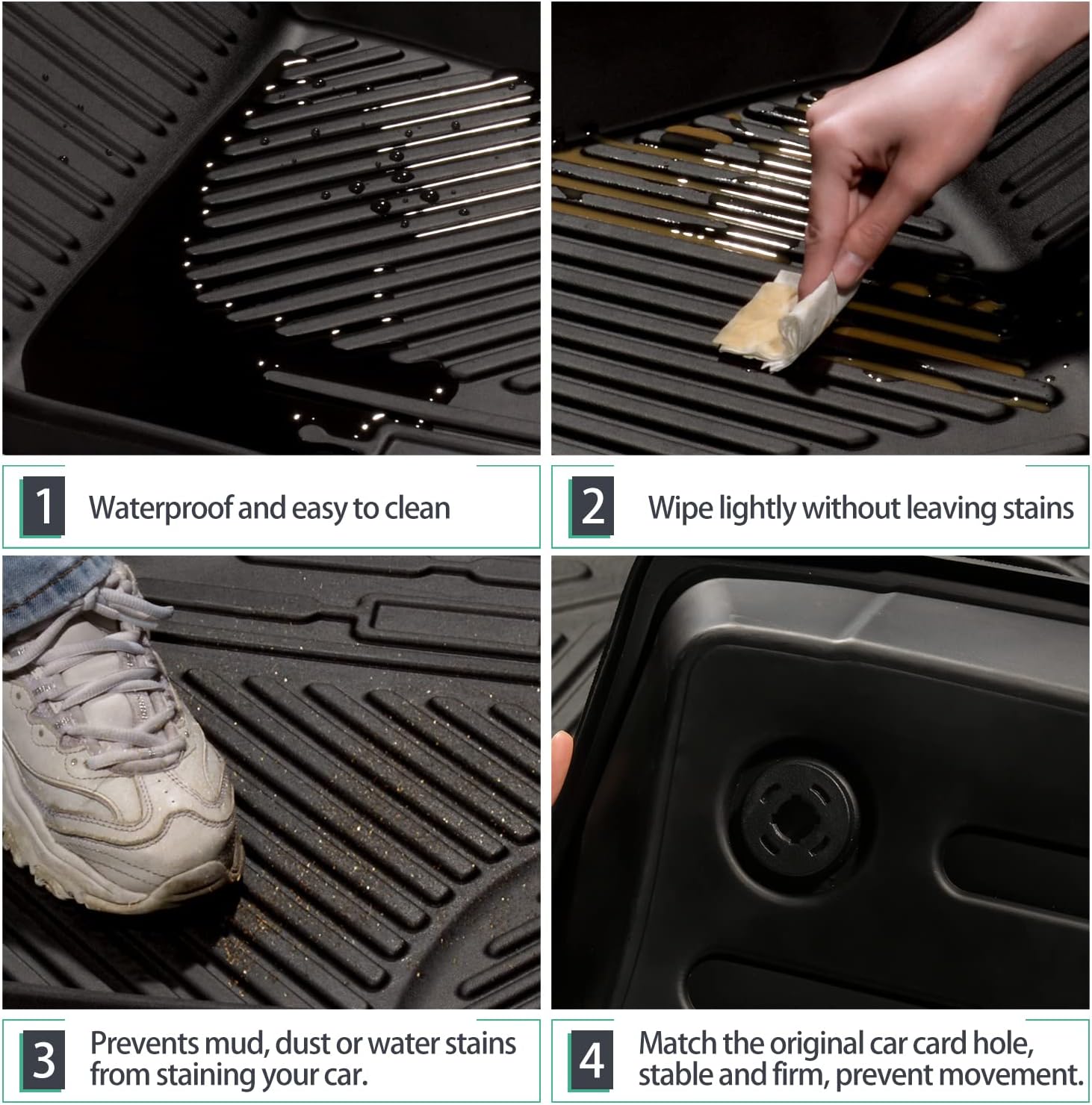 Floor Mats Fit for Ford Bronco 2021 2022 4-Door All Weather Floor Liners Interior Carpet Floor Protection Mat TPE Cargo Liners Accessories 1st and 2nd Row