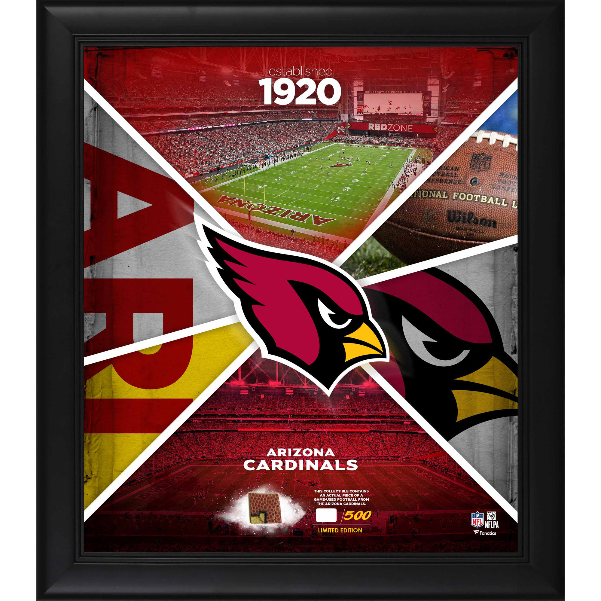 Fanatics Authentic Arizona Cardinals Framed 15x22 x 17x22 Team Impact Collage with A Piece of Game-Used Football - Limited Editi