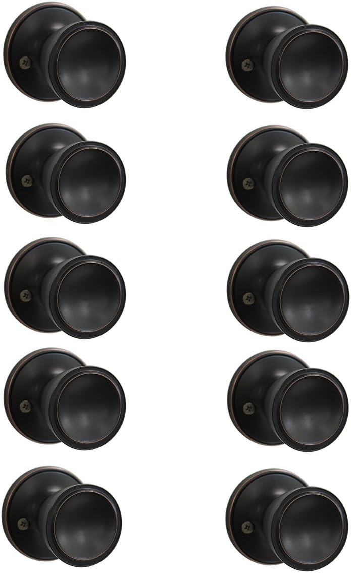 Probrico Half-Dummy Door Knobs Flat Ball Oil Rubbed Bronze Interior Single Dummy Knobs Non-Turning Handles, 6 Pack Pack of 2