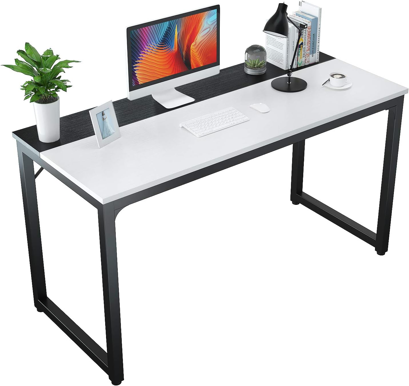 Foxemart Computer Desks 39 Inch Study Writing Table, Modern PC Laptop 39” Sturdy Simple Gaming Desk for Home Office Workstation, White and Black Pack of 2