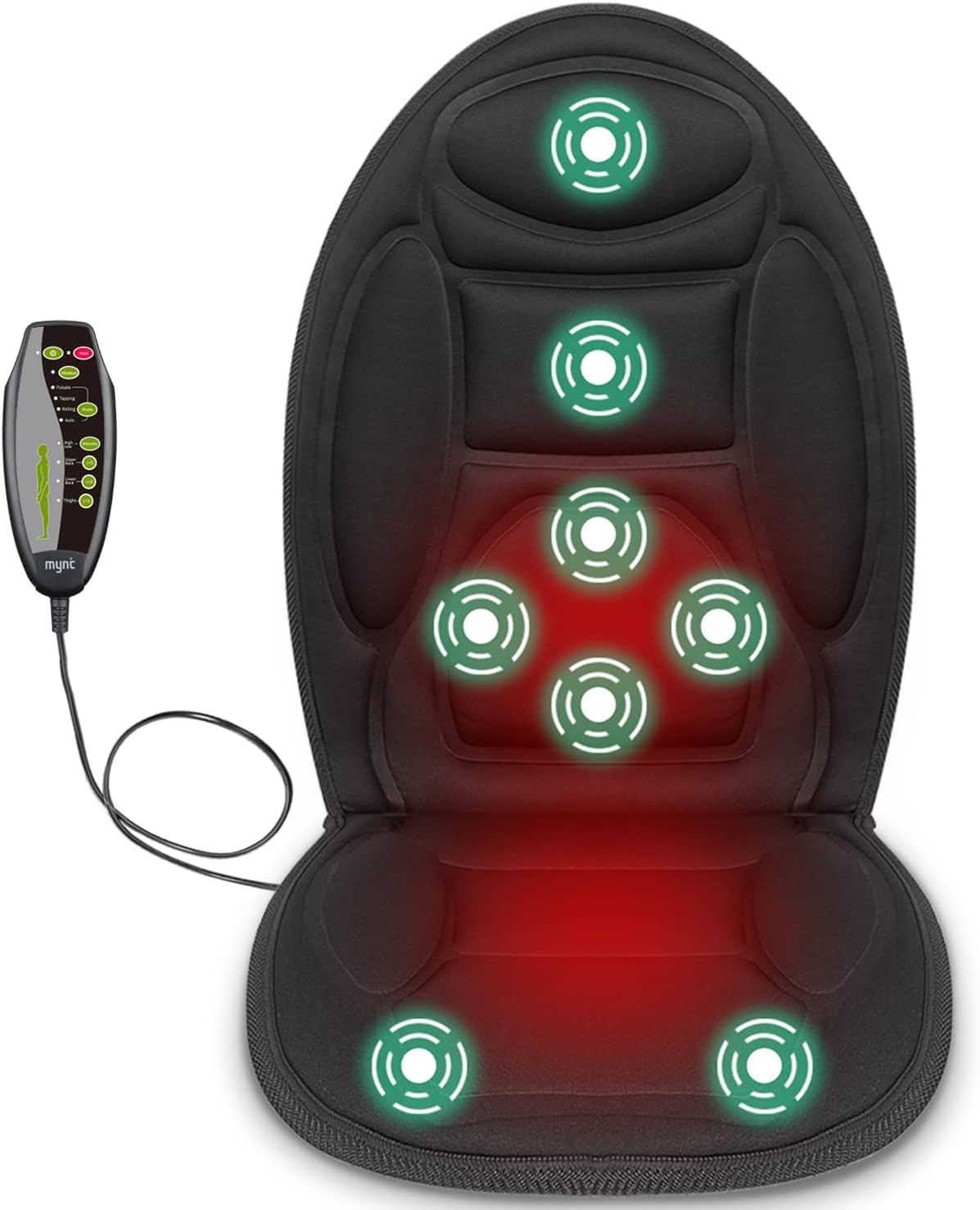 Mynt Vibrating Massage Chair Pad:Seat Massager with Heating Pads for Back/Neck /Thigh Paid Relif&ndash; Over-Seat Cover, Up to 3.800RPM &ndash; for Back and Shoulders; Improve Blood Circulation, Refresh Muscles