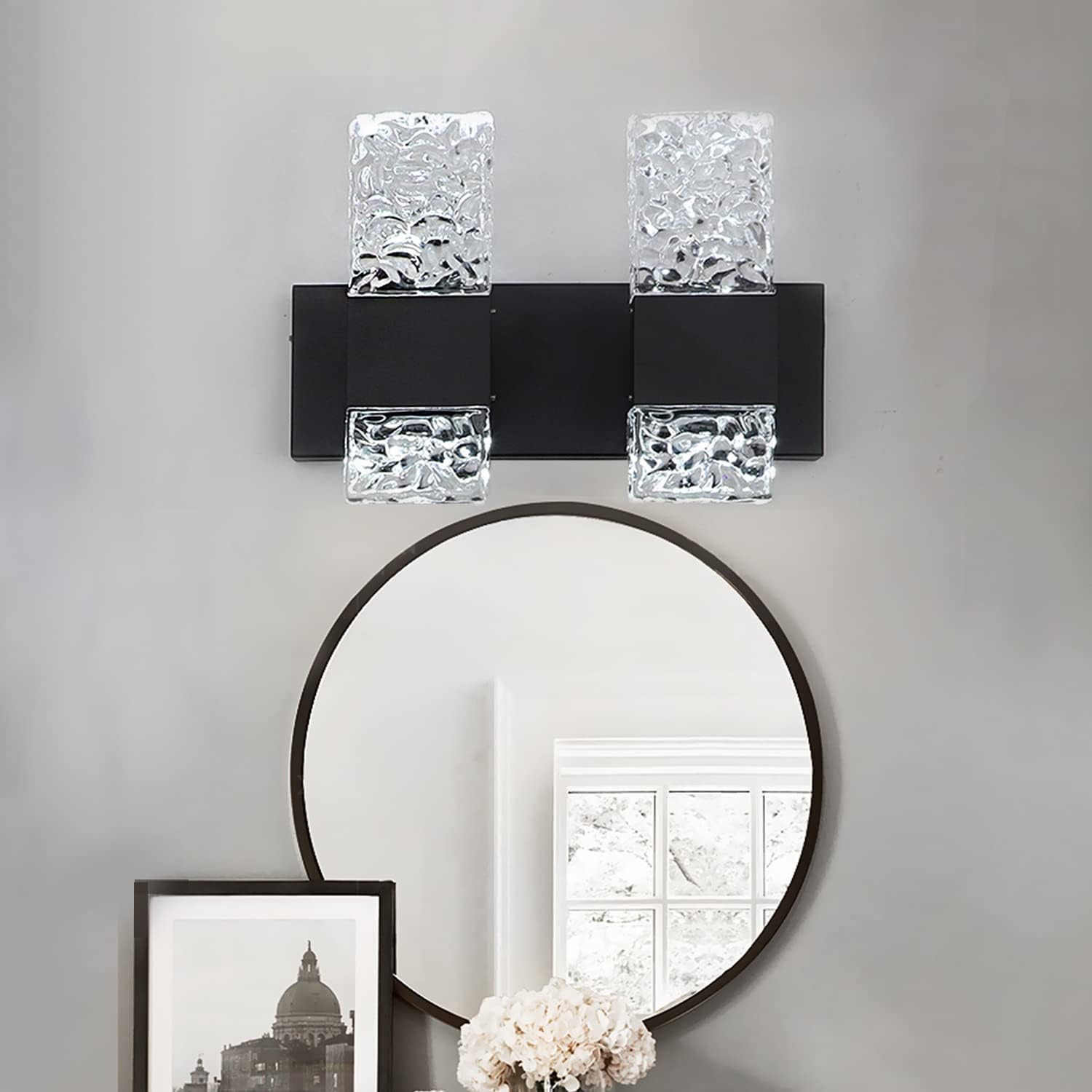 Bathroom Black LED Vanity Light Fixtures Over Mirror 3 Lights Crystal Bath Wall Lighting Modern Matte Black Bath Vanity Lighting Fixture 6000K