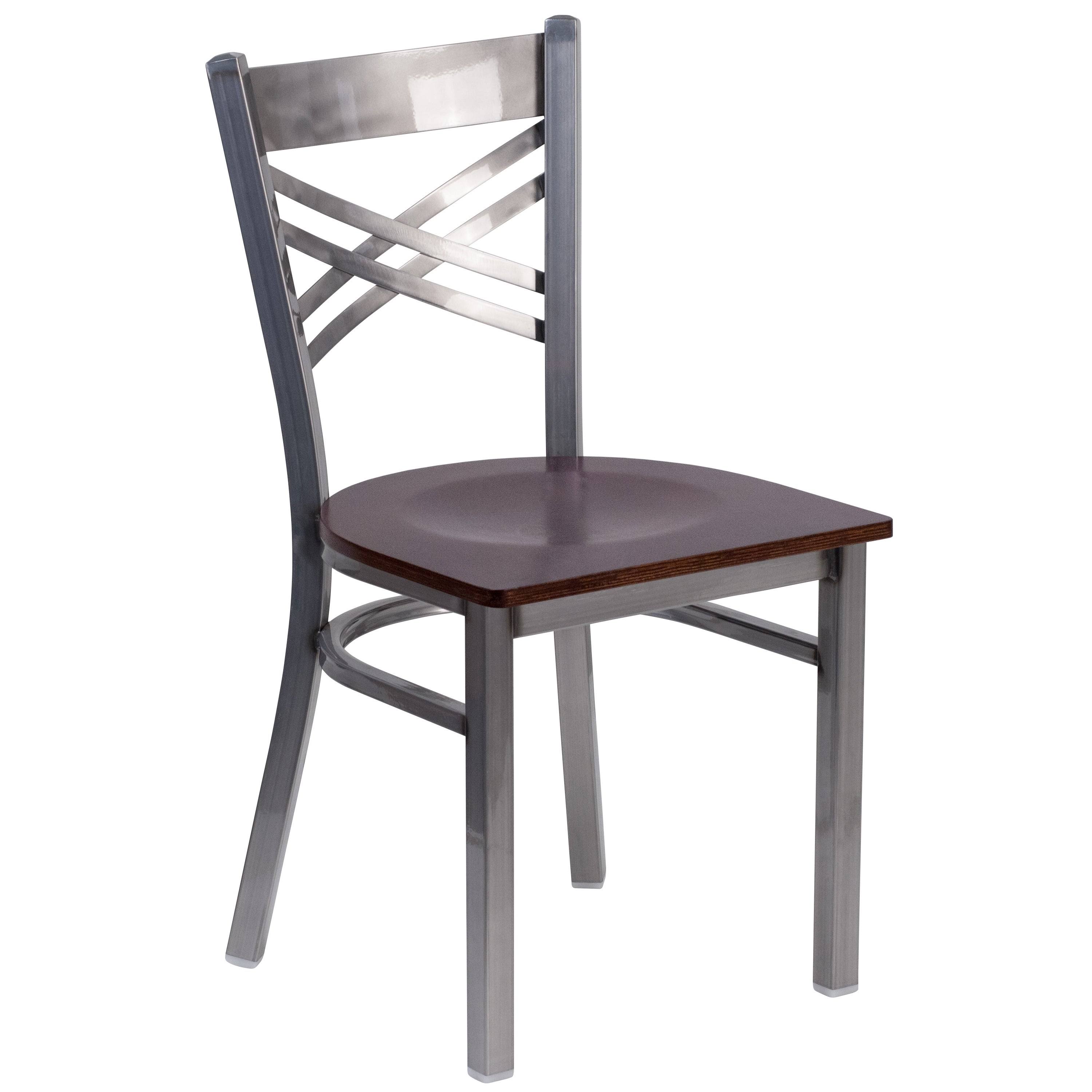 Lancaster Home Clear Coated ''X'' Back Metal Restaurant Chair, Black Vinyl Seat/Clear Coated Metal Frame
