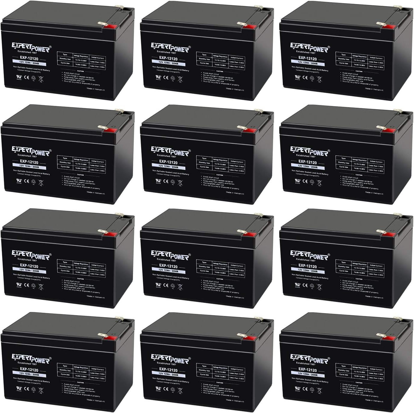 ExpertPower 12V 12AH Battery Replaces APC UPS Computer Back Up Power - 12 Pack