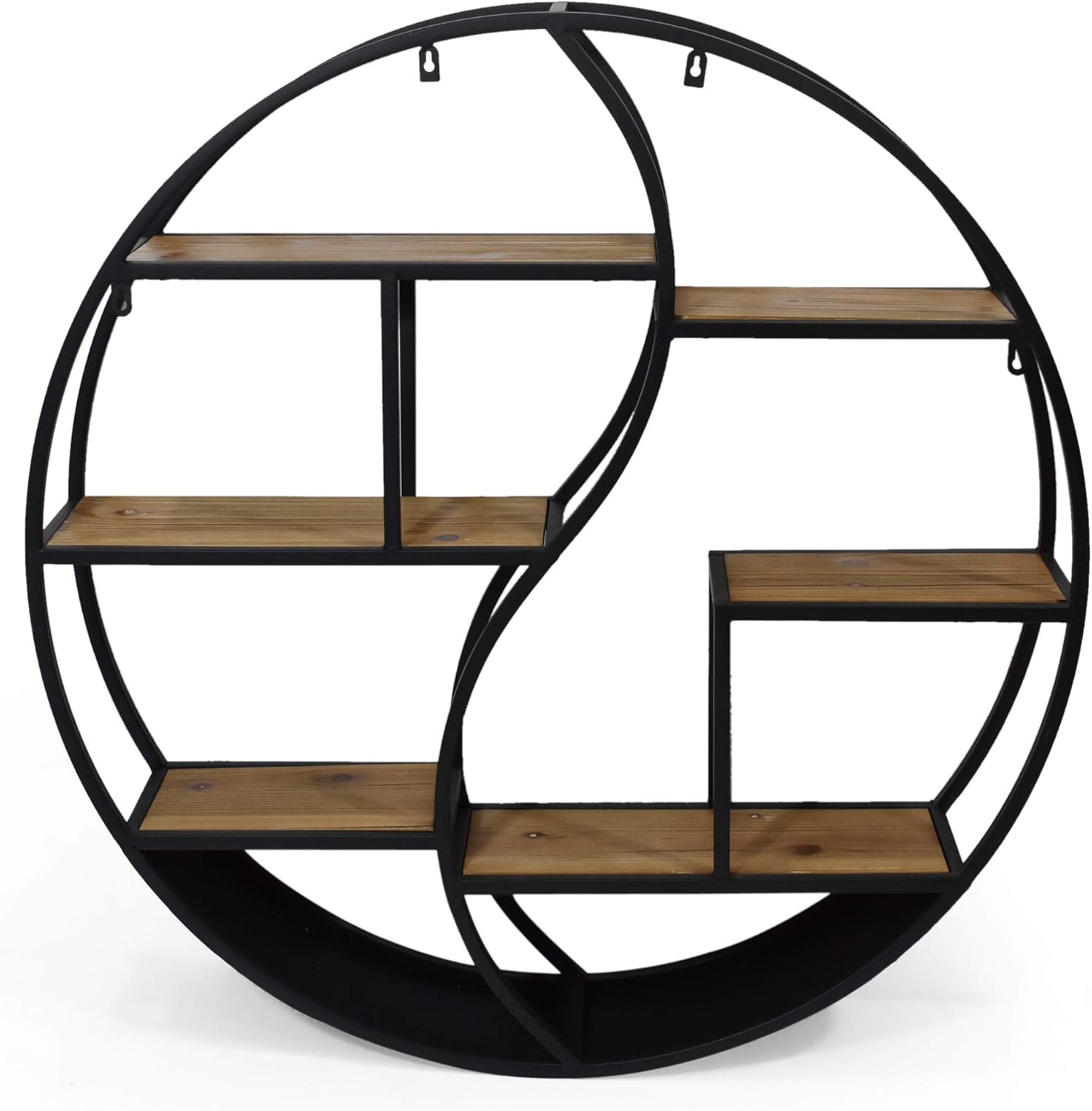 Christopher Knight Home Bobby Industrial Hanging Circular Wall Shelf, Black Finish, Natural