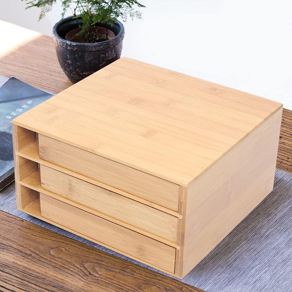 Three Layer Bamboo Box for Tea Storage Box Cake Tea Drawer Bamboo Storage Box Tea Chest | Beautiful Wooden Kitchen Organizer 9.84 * 9.44 * 7.87inch Pack of 2
