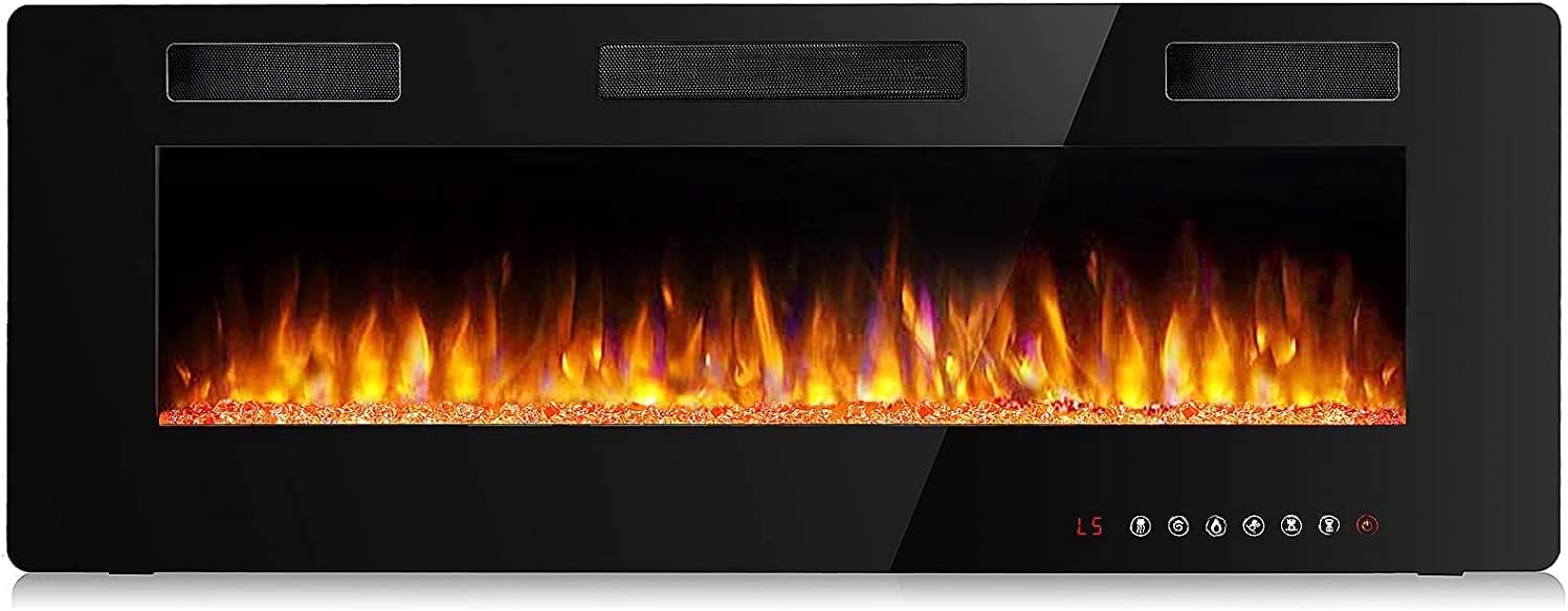 BOSSIN 60 inch Ultra-Thin and Silence Linear Fireplace, Recessed Electric Fireplace and Wall Mounted & in-Wall Fireplace, Adjustable Flame Colors & Speed,Touch Screen Remote Control with Timer(60&rdquo;)