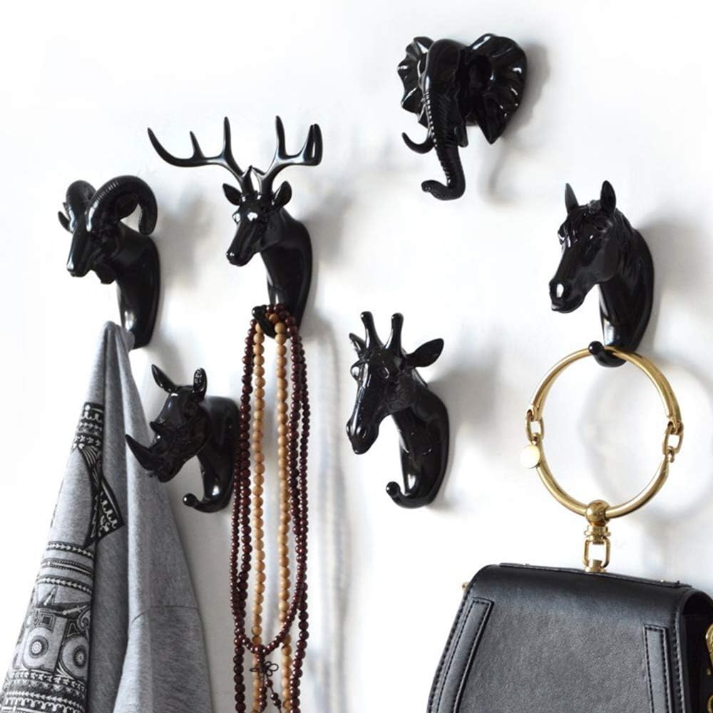 Animal Head Key Hooks Decorative for Wall Creative Resin Hook Hanger (Pack 6) Animal Shaped Coat Hat Hook Wall Hanging Wall Hook Decorative Gift (White) Pack of 2