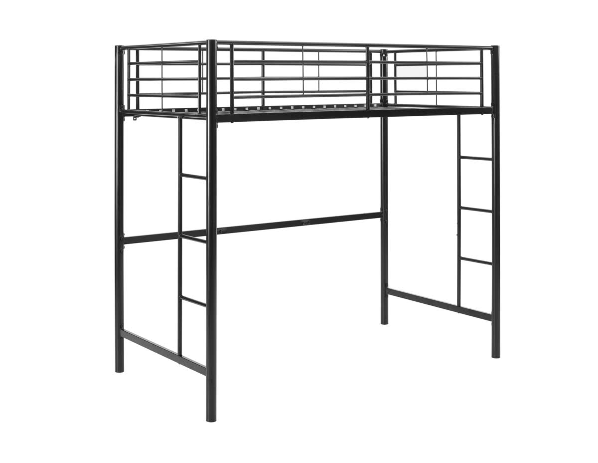 Premium Metal Twin Loft Bed - Black - Black