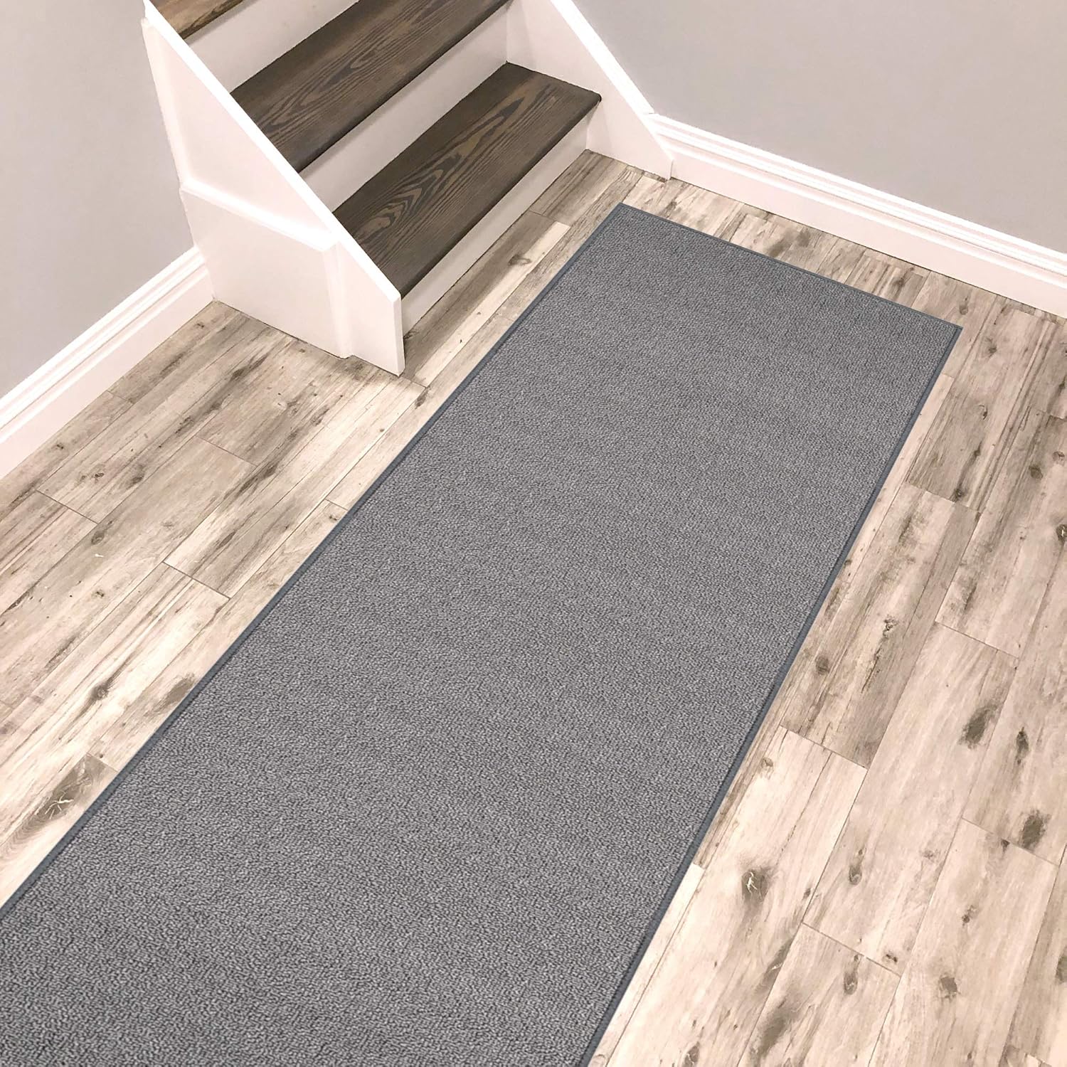 Kapaqua Solid Grey Runner Rug Non Slip Rubber Backed Pet Friendly 2x12 Kitchen Hallway Carpet Runner