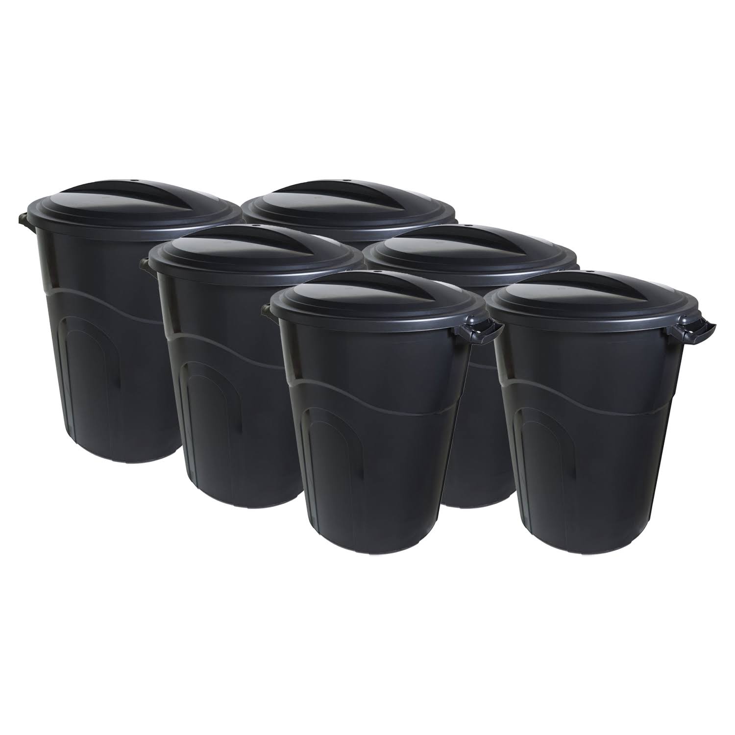 United Solutions Indoor Outdoor 32 gal. Garbage Can w/ Lock Lid, Black (6 Pack)