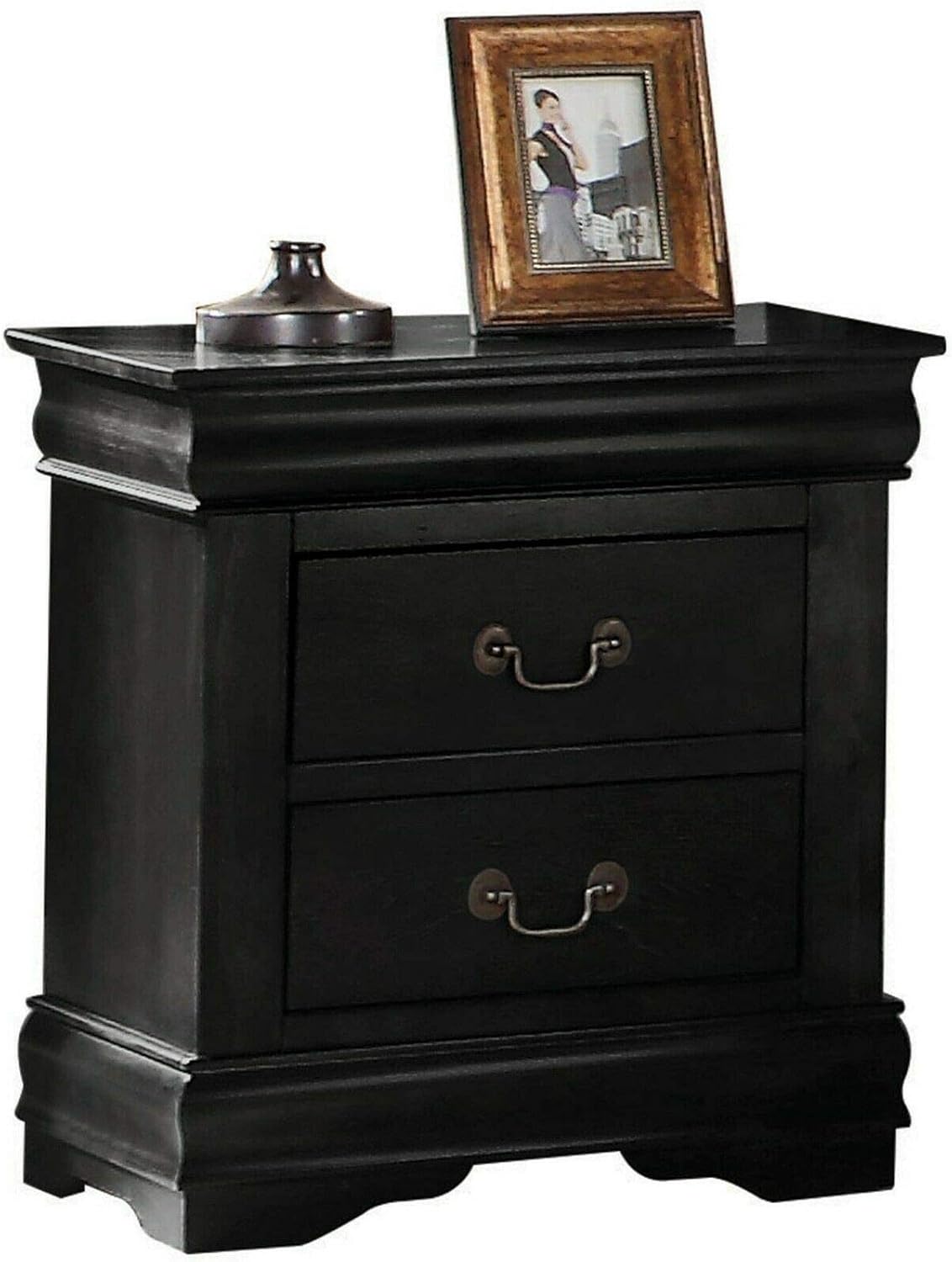 GTU Furniture Louis Philippe 2-Drawer Nightstand in Cherry/Black/Grey (Black)