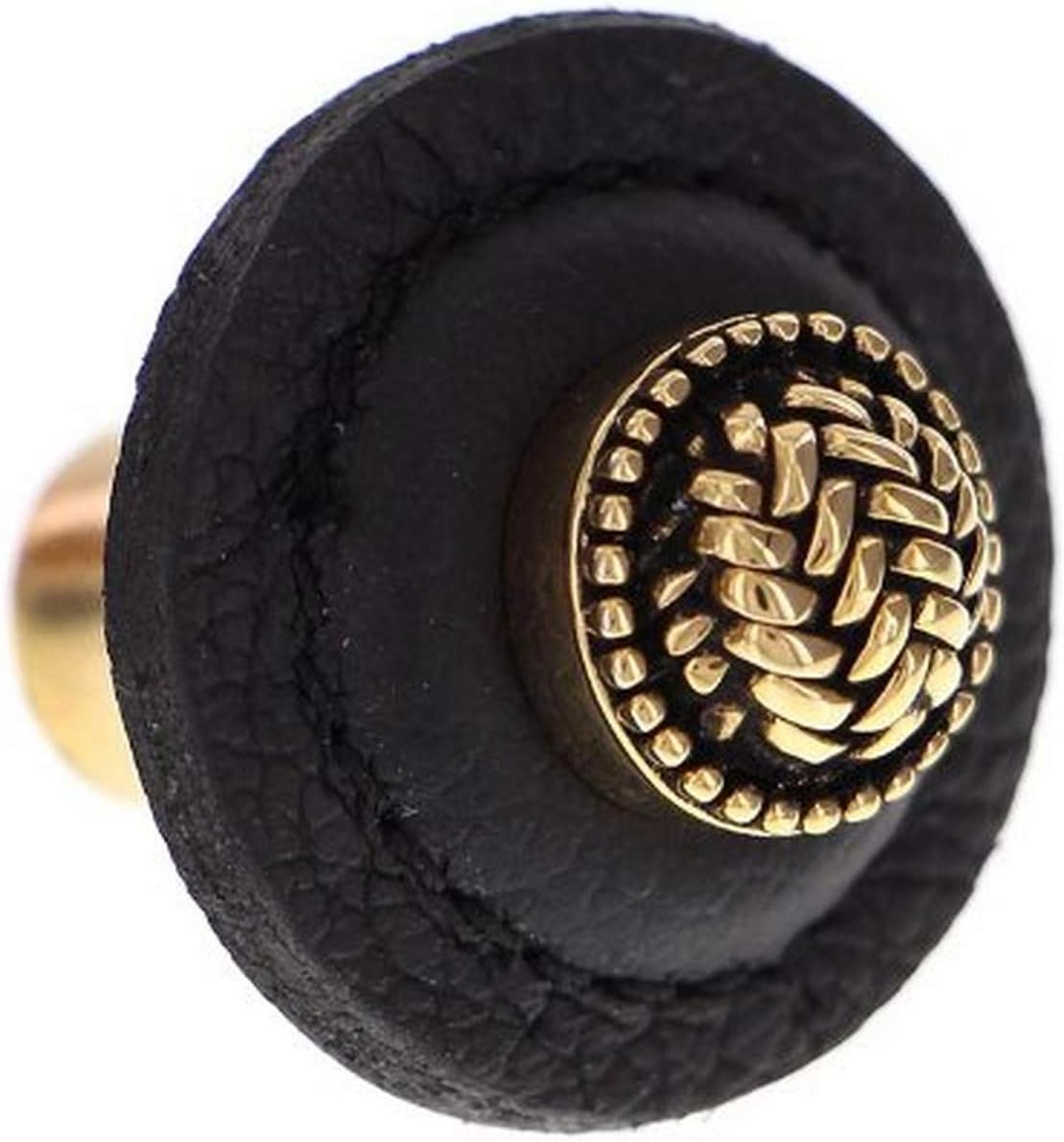 Vicenza Designs K1279 Cestino Knob with Black Round Leather, Large, Antique Gold Pack of 2