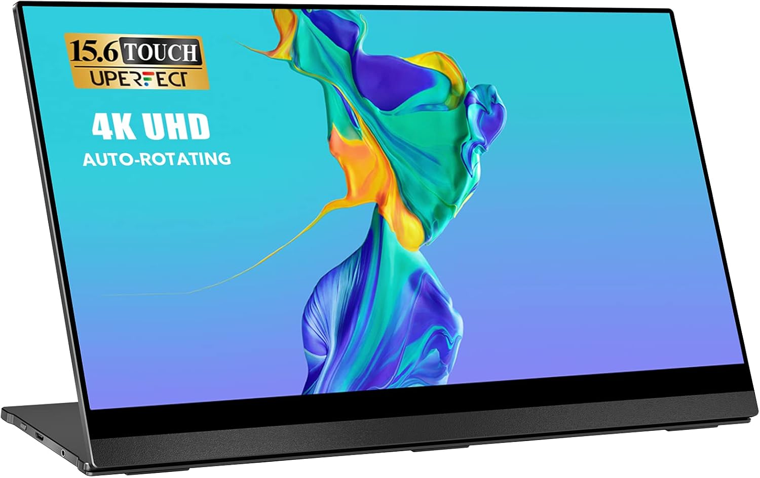 4K Portable Monitor Touchscreen, UPERFECT Gravity Sensor Automatic Rotate 15.6'' Slimmest 10-Point Touch UHD 3840x2160 Dual USB C Monitor Bracket Integrated & Frameless Bezel Glass HD Laptop Display